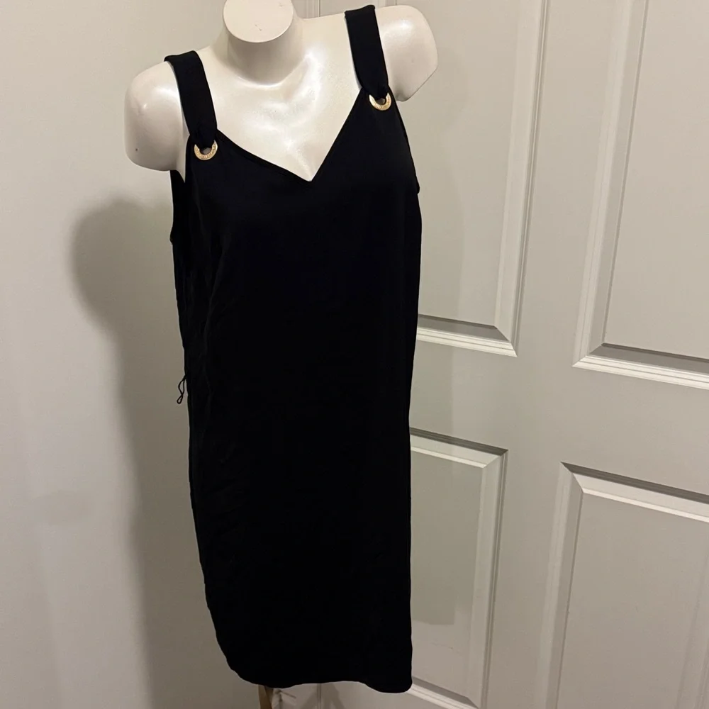 Michael Kors Black Midi Dress with Gold Accents